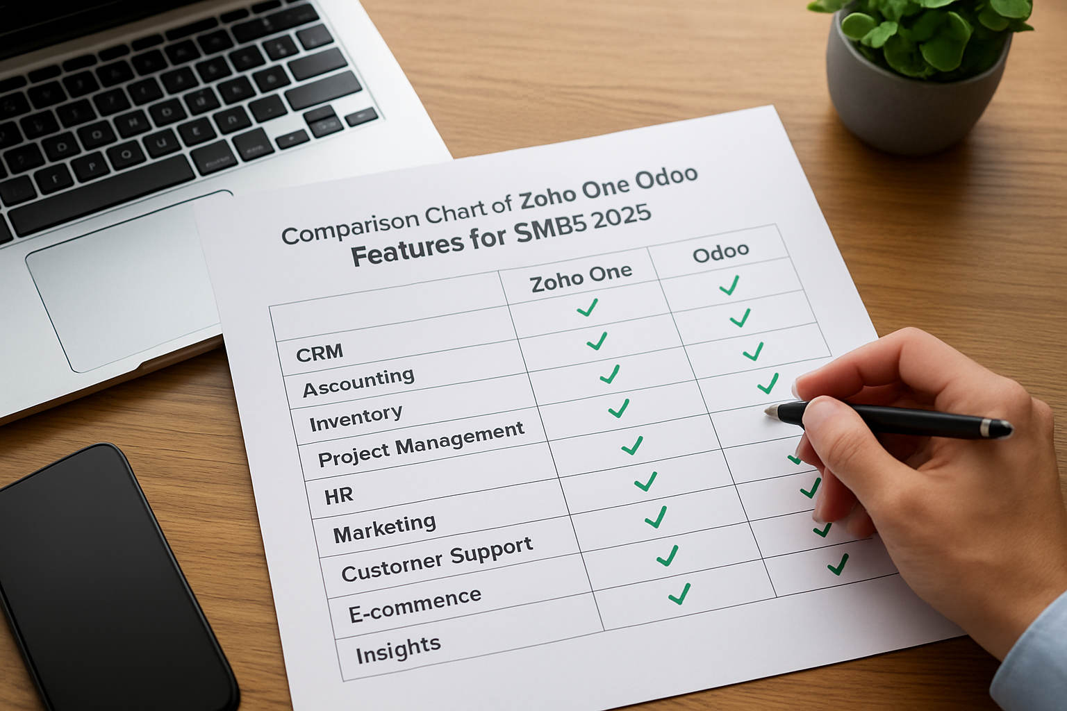 Comparison chart of Zoho One vs Odoo features for SMBs 2026