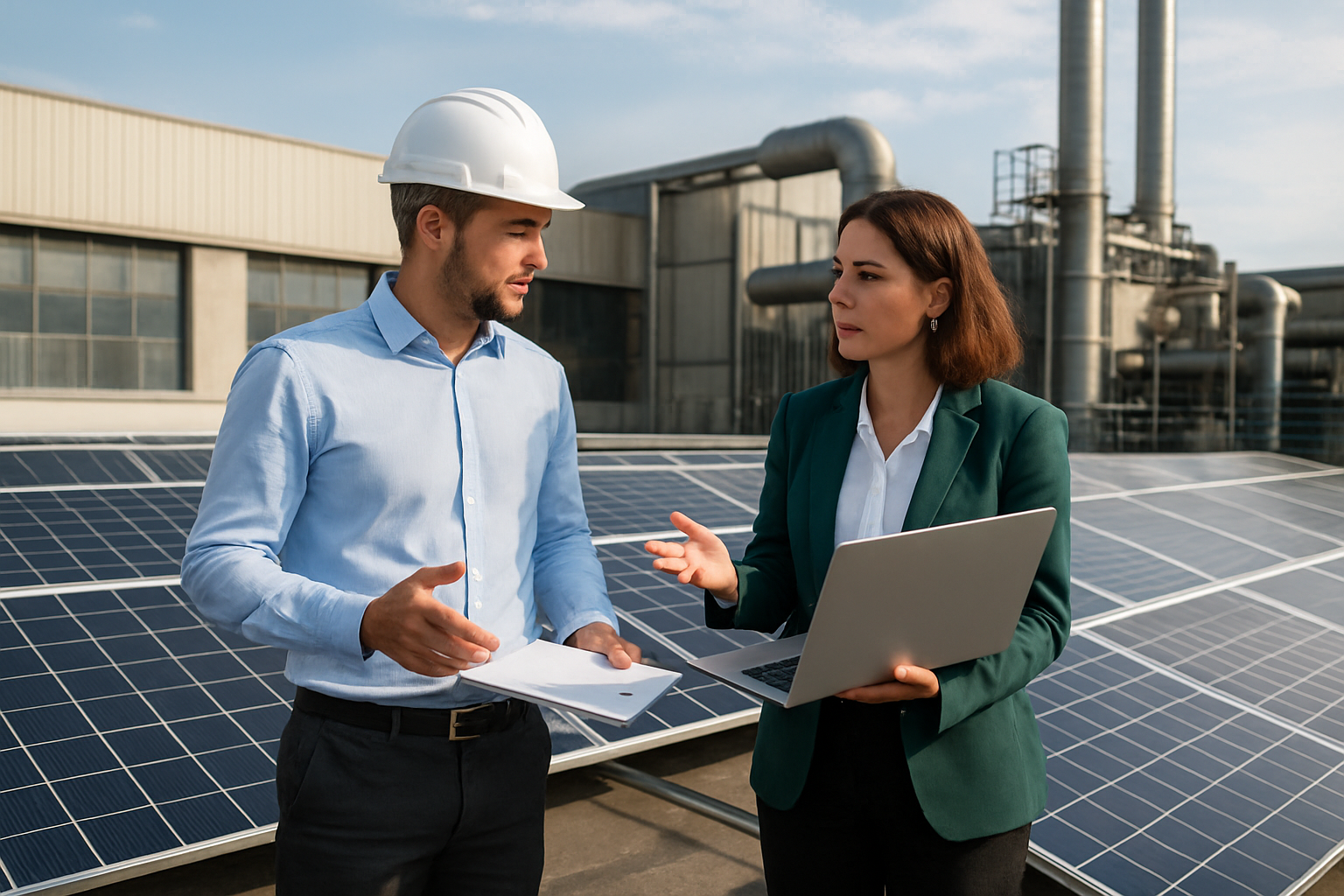 Instalação solar em indústria ilustrando consultoria em sustentabilidade energética para redução de custos | como funciona co