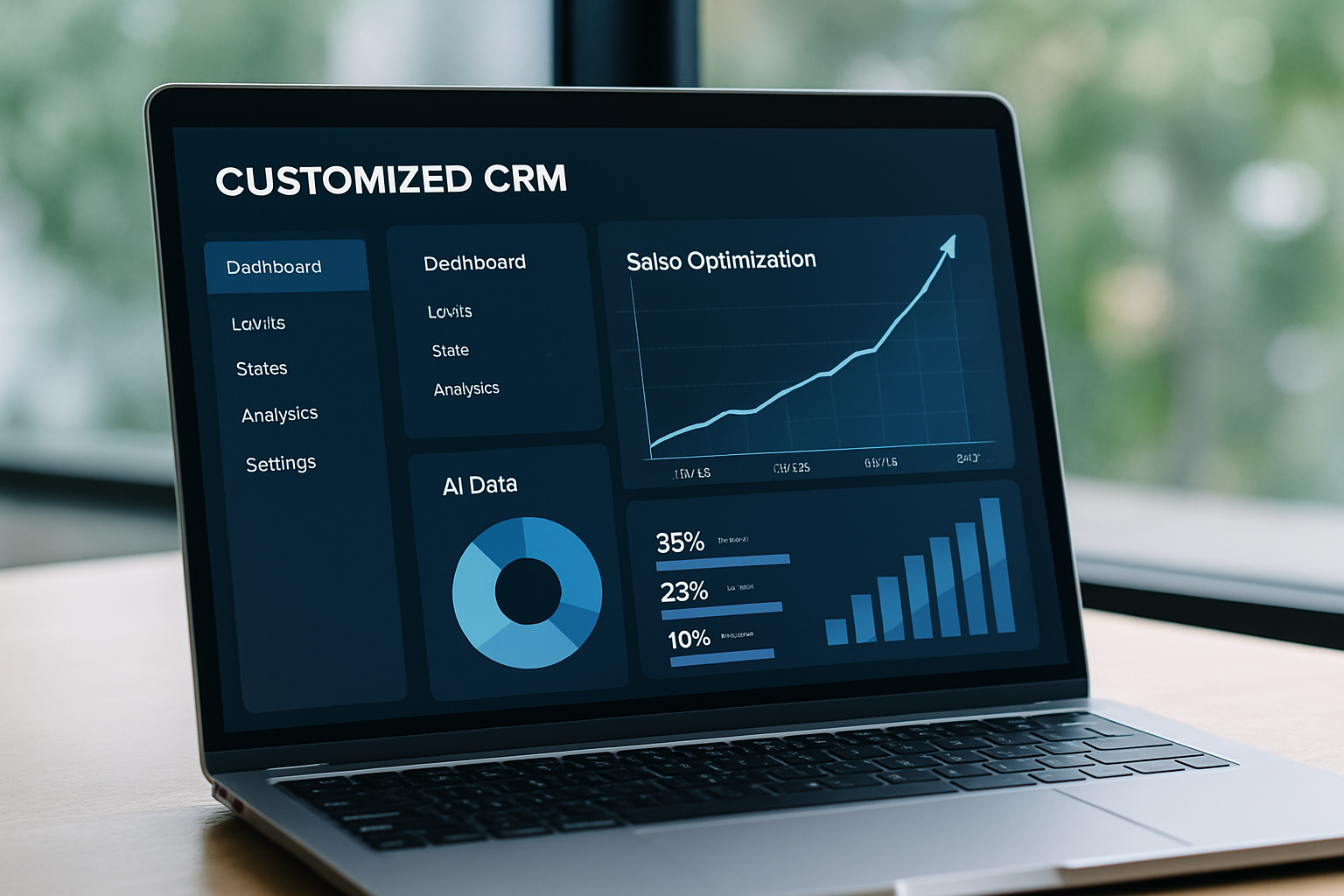 Interface de um CRM personalizado com gráficos e dados de IA, simbolizando a otimização de vendas e o crescimento em 2026.