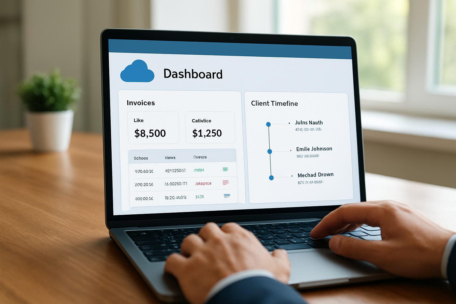 central dashboard of best cloud-based platforms for small businesses USA showing invoices and client timeline