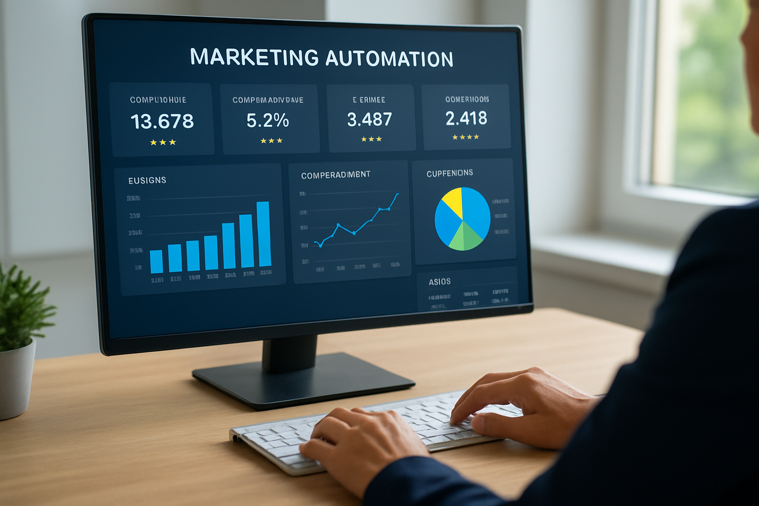 Painel de sistema de automação de marketing com métricas de vendas em dashboard