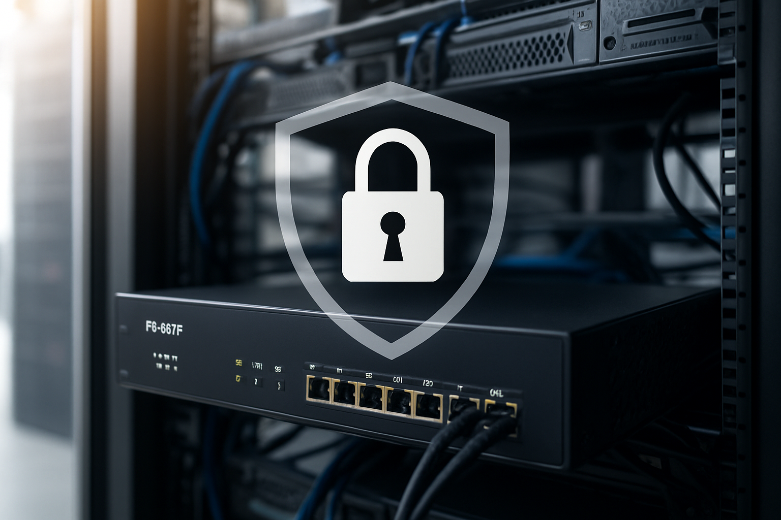 appliance fg 601f em rack de data center mostrando cibersegurança e gestão de tráfego