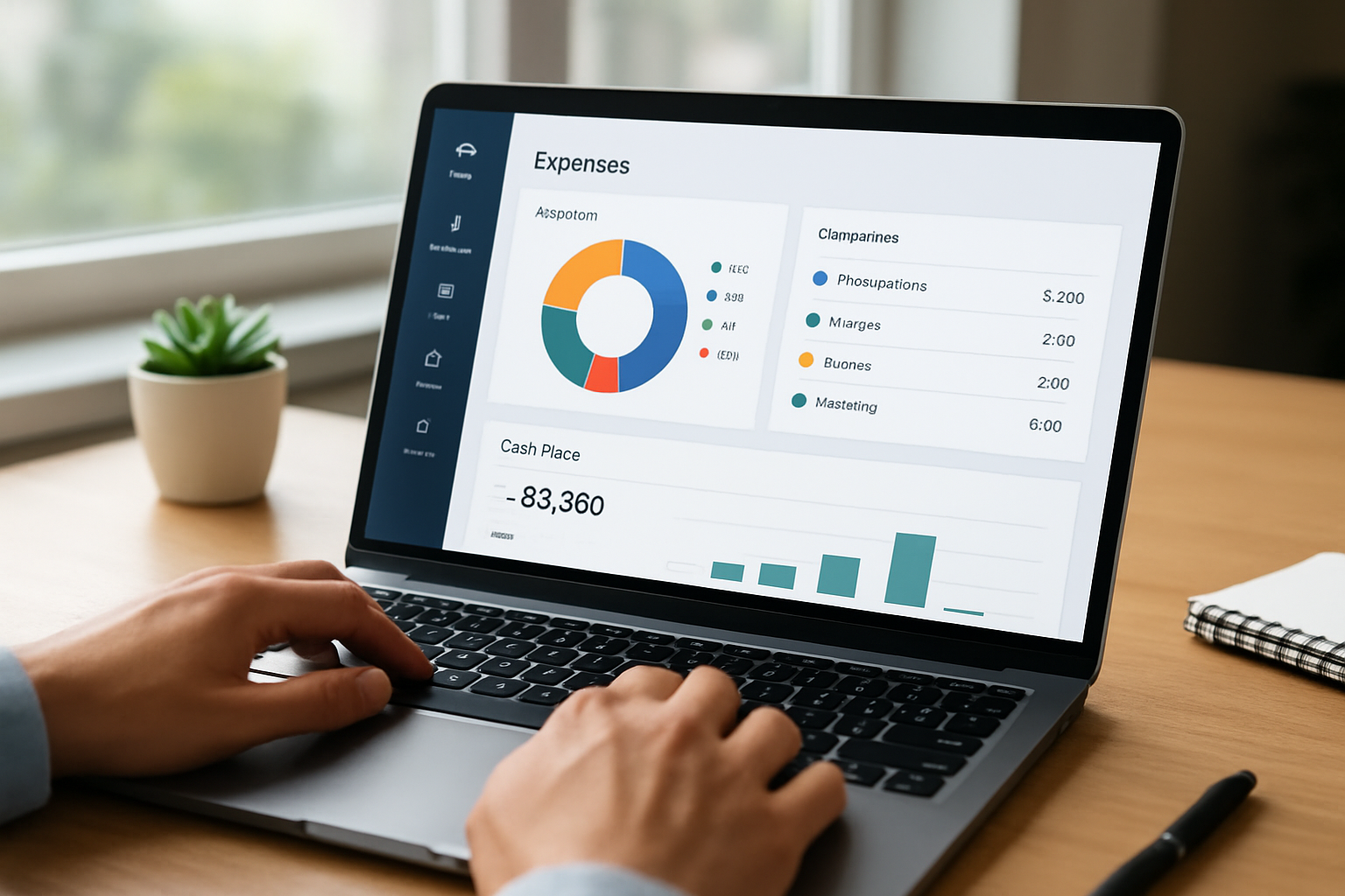 dashboard view showing expense tracking for SMB with categorized transactions and cash flow summary