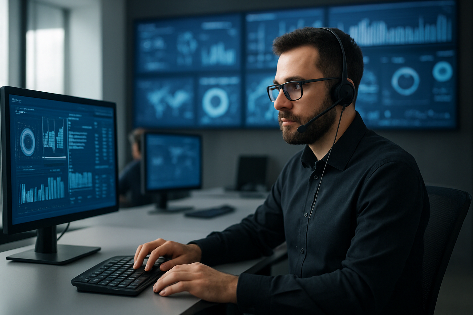 Centro de operações com painel de monitoramento e