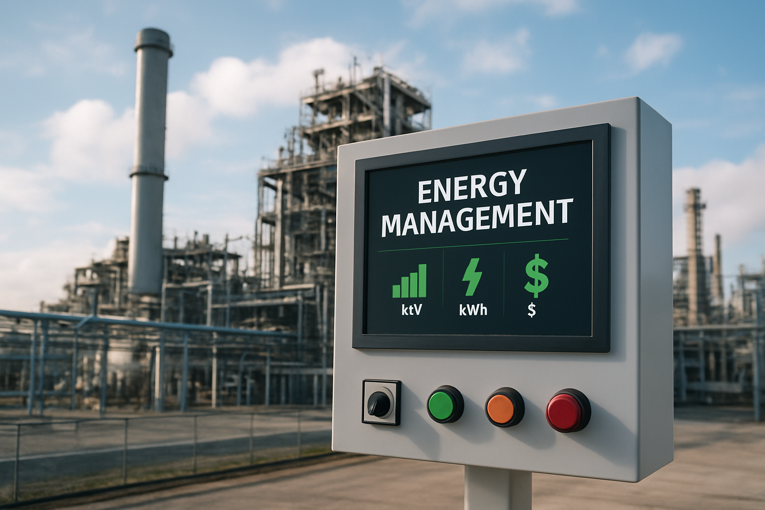 planta industrial com painel de controle indicando medidas de gestão energética de baixo custo