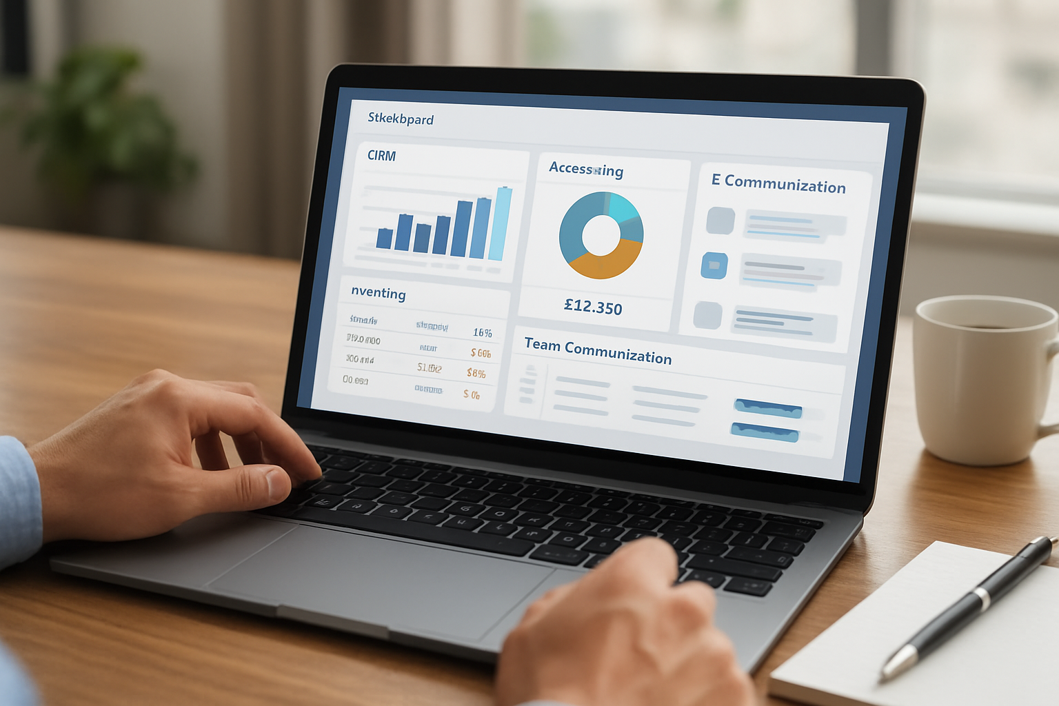 Dashboard overview of affordable small business management software with crm accounting invoicing and team communication