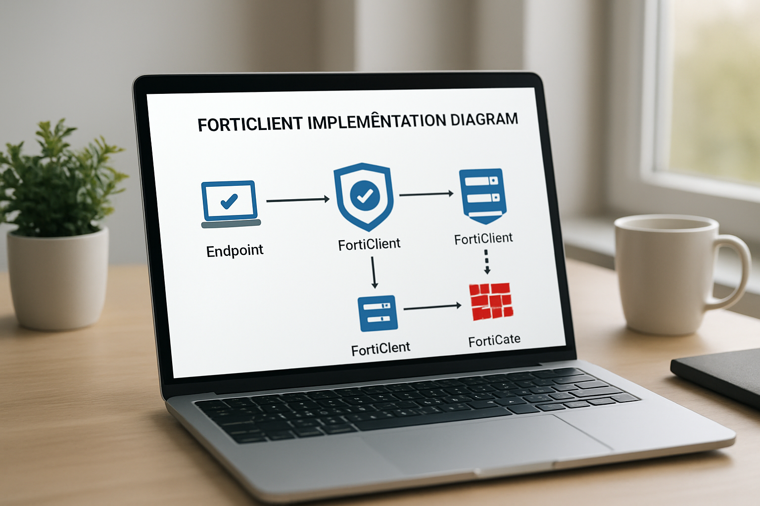 Diagrama de implementação de licença FortiClient para proteção de endpoints 2026