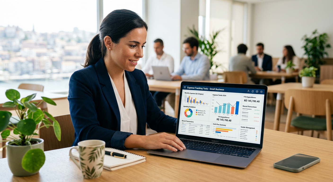 Professional dashboard showing expense tracking tools small business analytics on a modern laptop screen