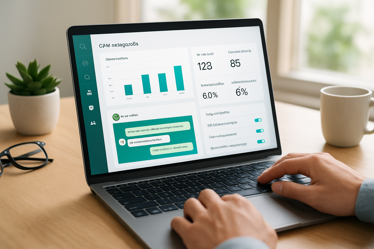 Dashboard de vendas com CRM integrado whatsapp mostrando conversas, métricas e automações