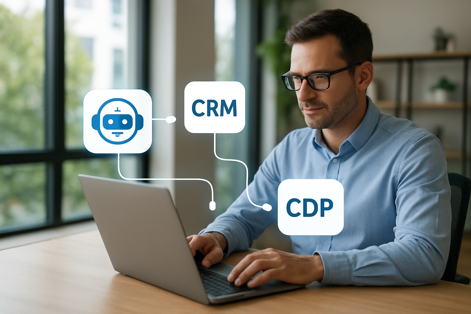 fluxo de automação com IA para geracao de leads integrando chatbot CRM e CDP 2026