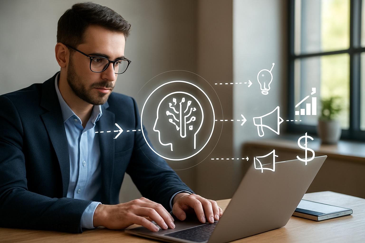 Fluxo de automação com inteligência artificial para marketing e vendas gerando crescimento digital