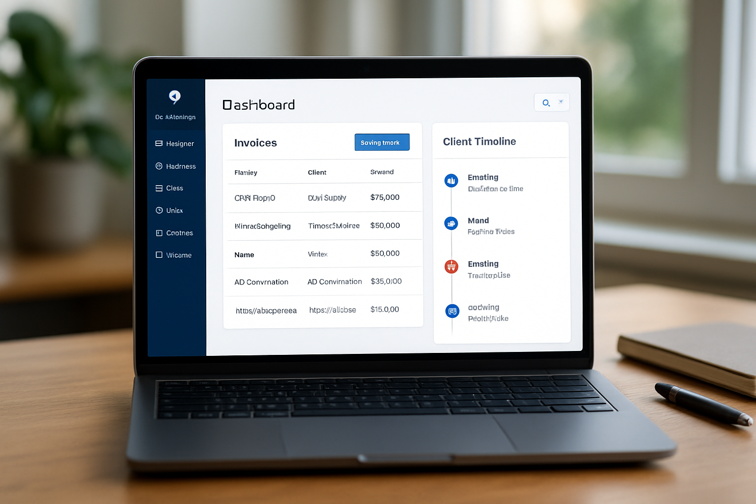Dashboard view of best crm with invoicing for small businesses showing invoices and client timeline