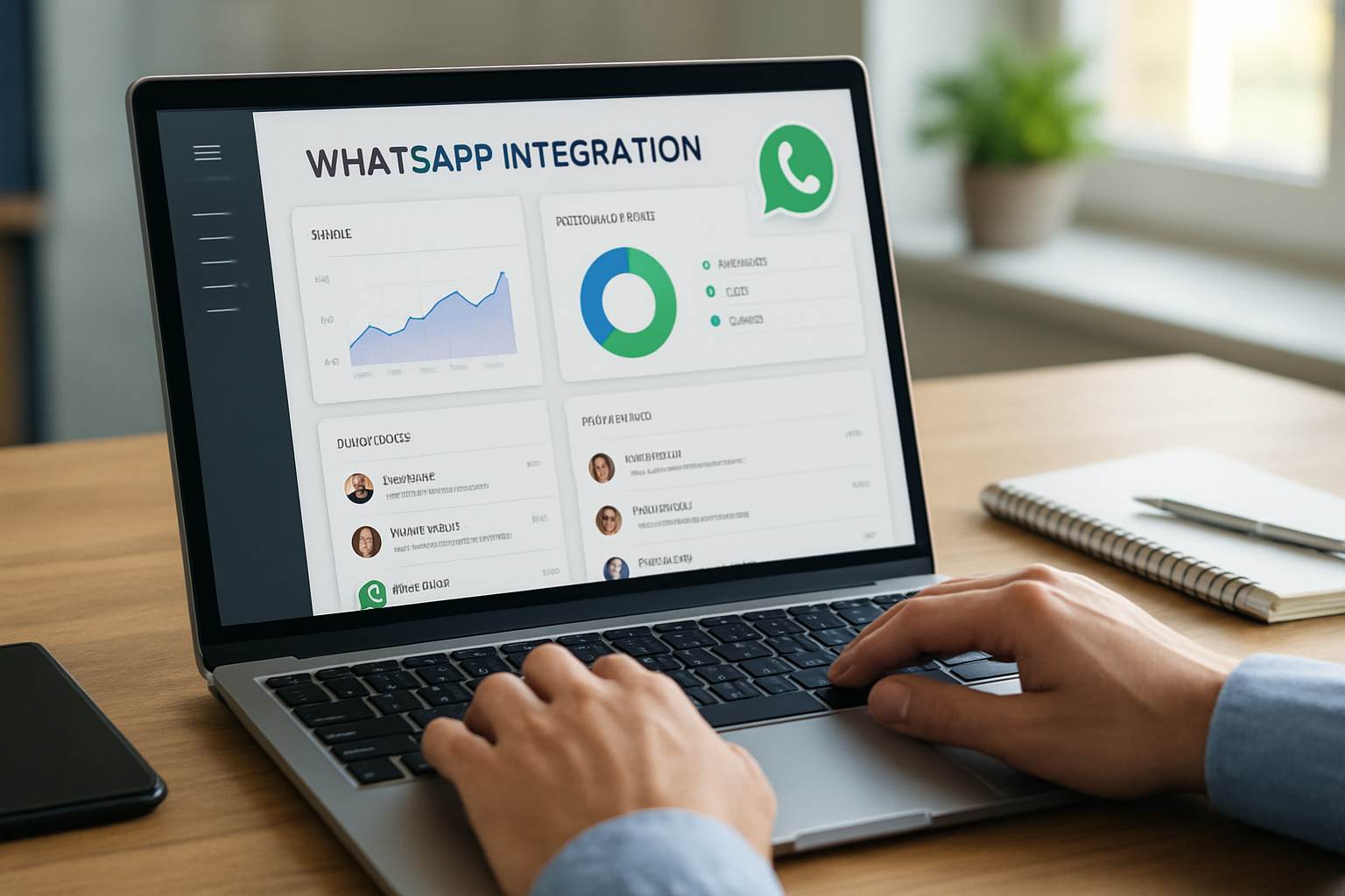 dashboard de integração whatsapp com CRM mostrando métricas de vendas e conversas