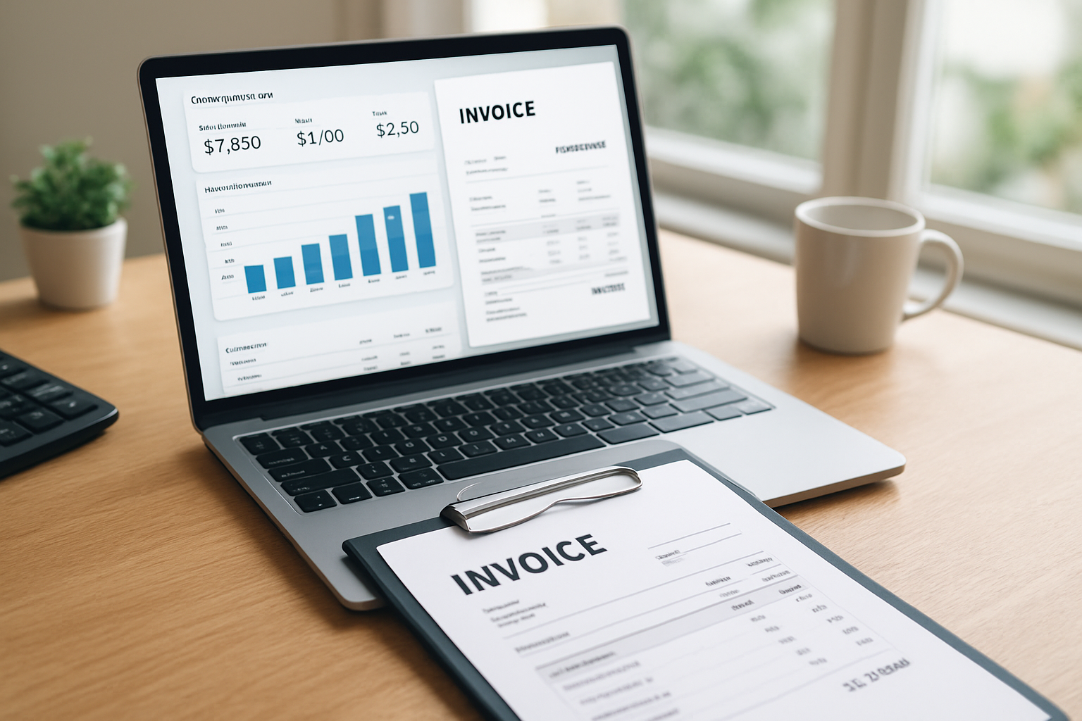 invoice template and payment dashboard illustrating