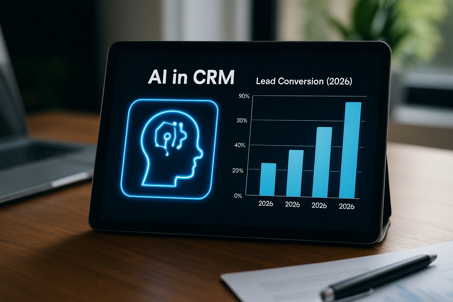 Gráfico sobre inteligência artificial no CRM e conversão de leads em 2026
