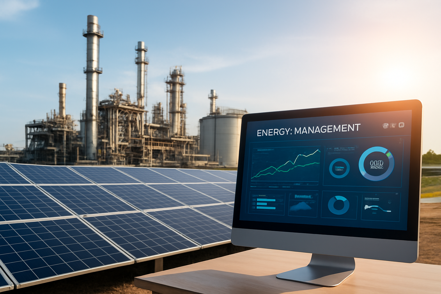 planta industrial com painel solar e monitoramento, melhores soluções em energia para empresas 2026