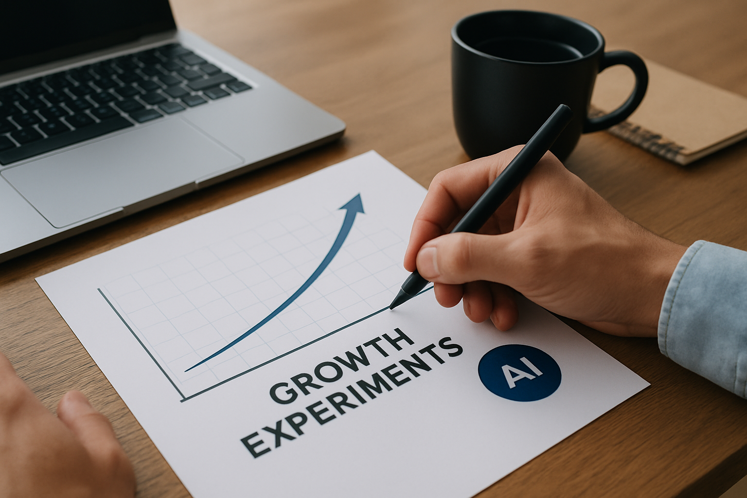 Gráfico de crescimento exponencial impulsionado por experimentos de growth e Inteligência Artificial em 2026