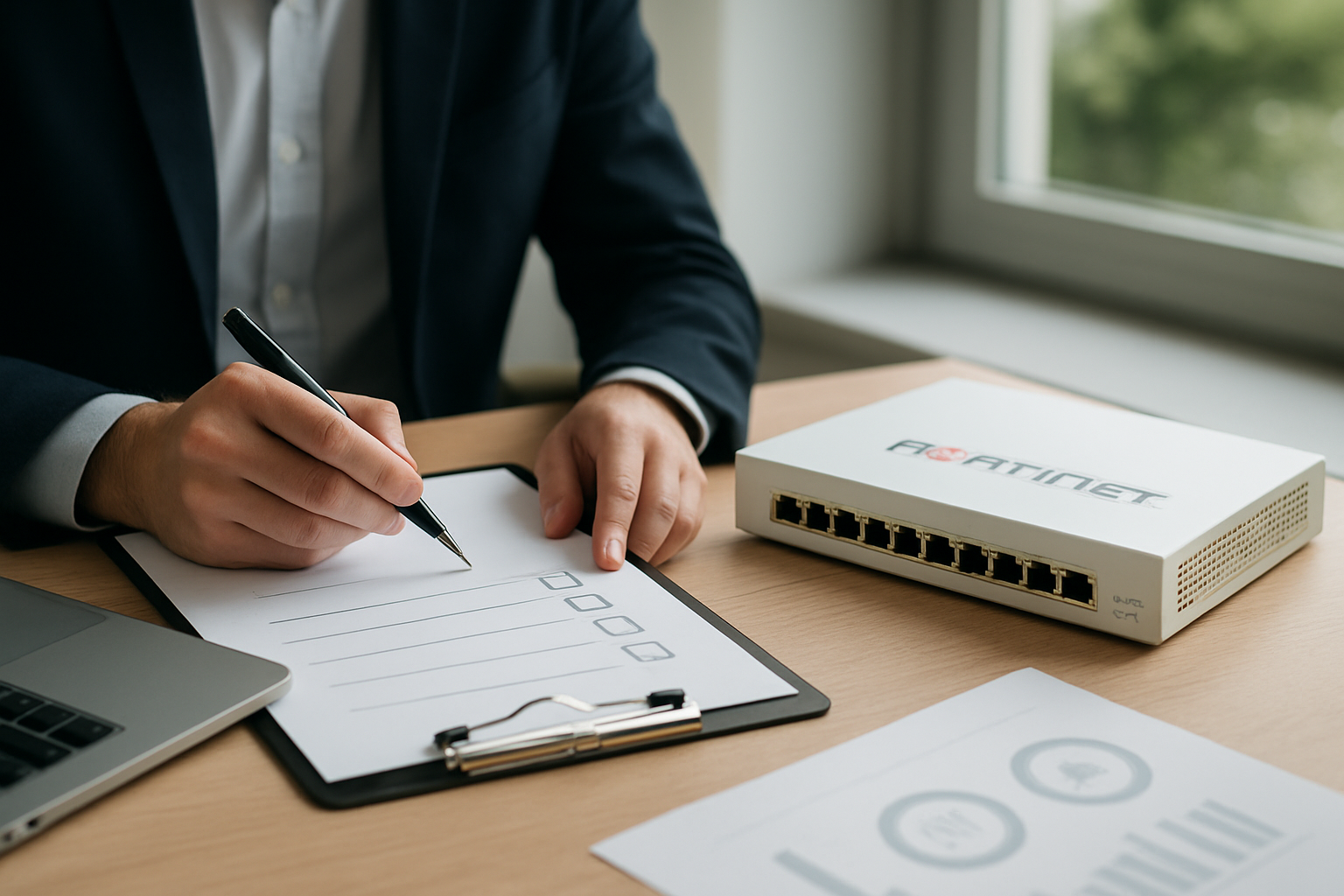 planejamento de orçamento fortinet com checklist e arquitetura de segurança