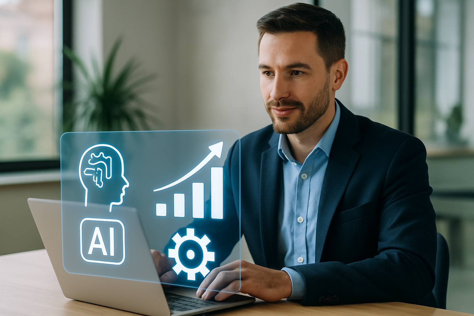 Profissional de consultoria RevOps utilizando inteligência artificial para otimizar processos de crescimento em 2026.