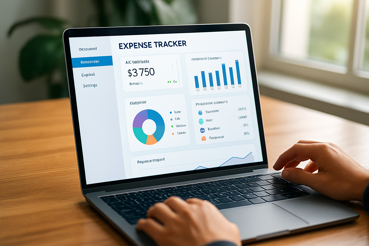 expense tracker dashboard showing categorized transactions and reports
