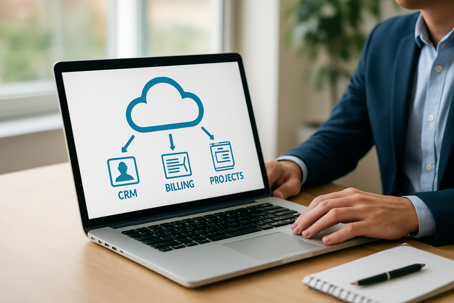 diagram showing how does a cloud-based platform work connecting CRM, billing and projects for SMBs