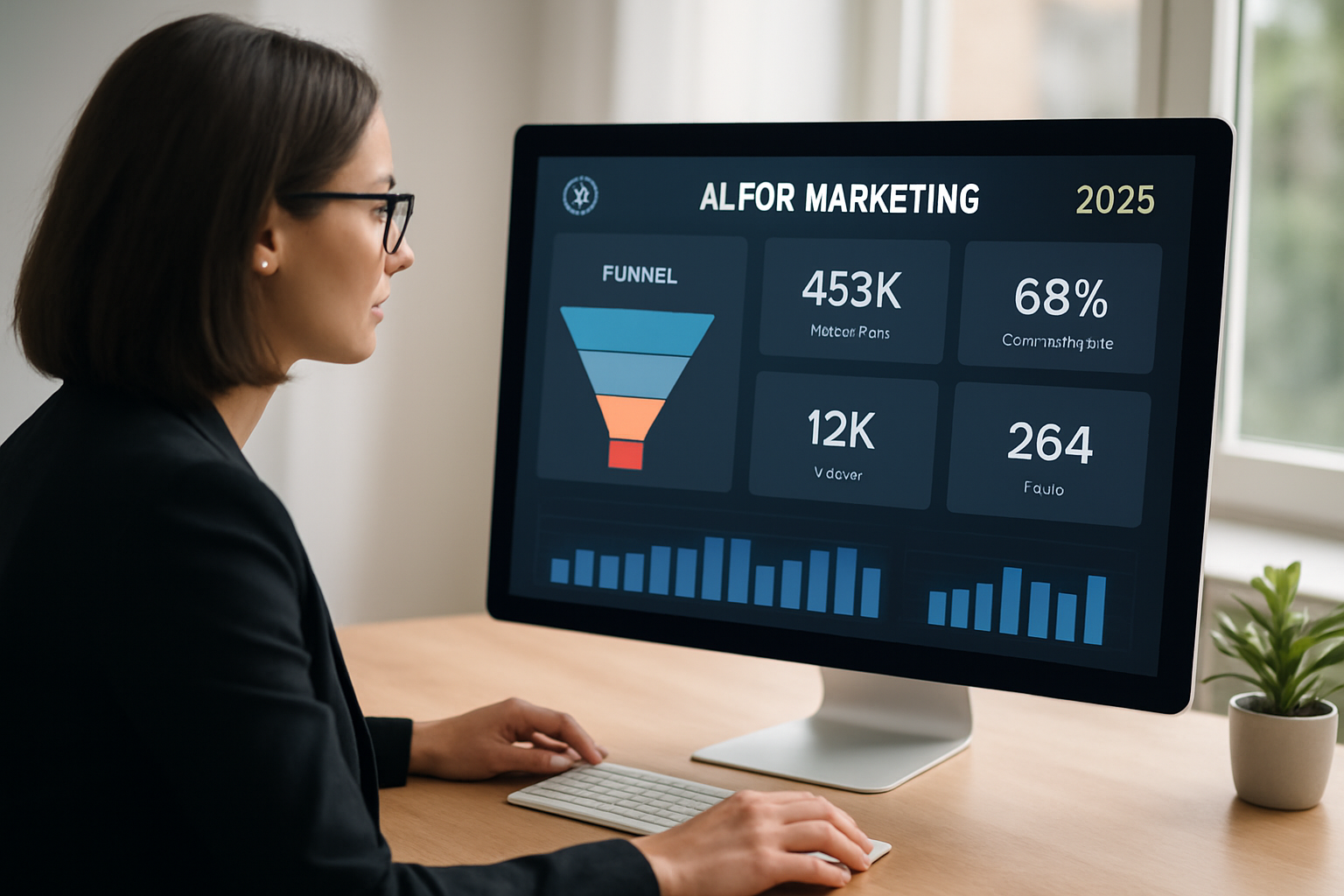 dashboard de performance com ia para análise de dados de marketing mostrando funil e métricas 2026