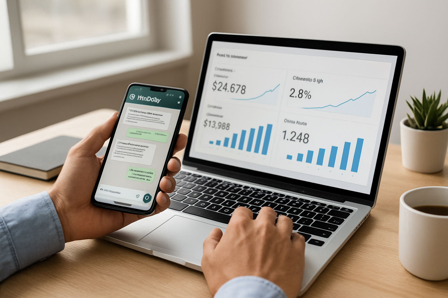 Dashboard de vendas integrado com whatsapp business para empresas mostrando métricas e conversas