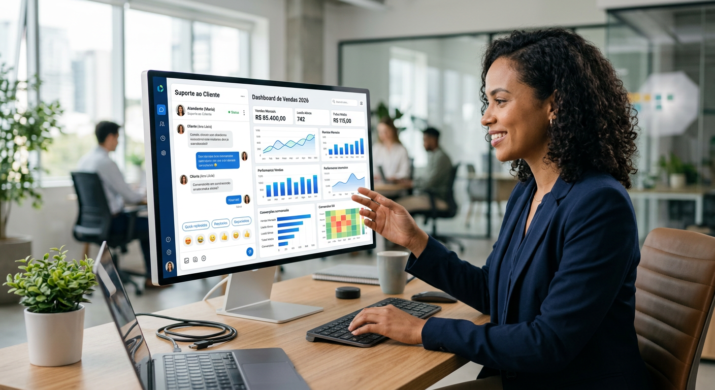 Interface de um chatbot para atendimento integrado a um dashboard de vendas em 2026
