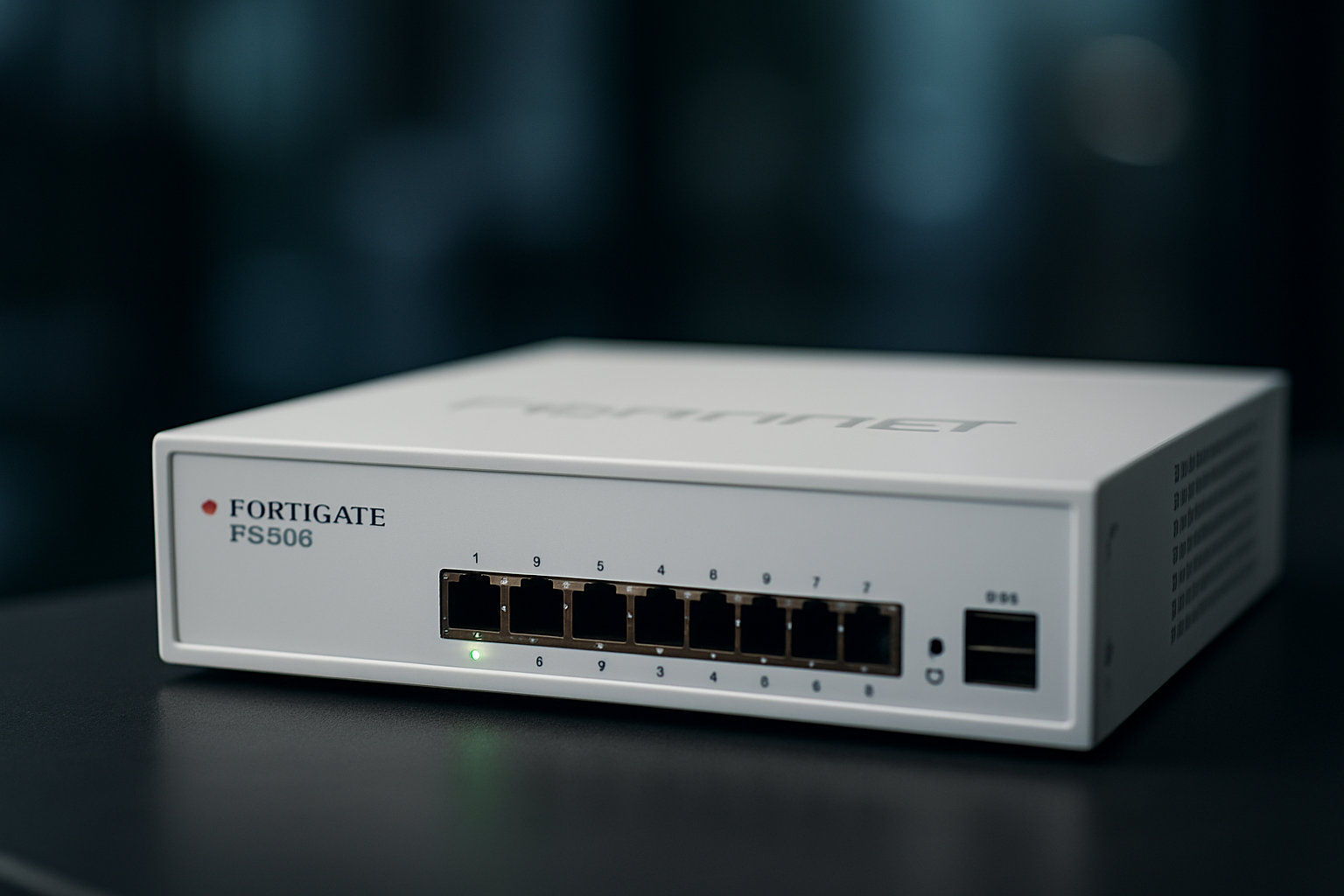 FortiGate FG-90G em destaque, simbolizando um firewall essencial para proteção cibernética em 2026