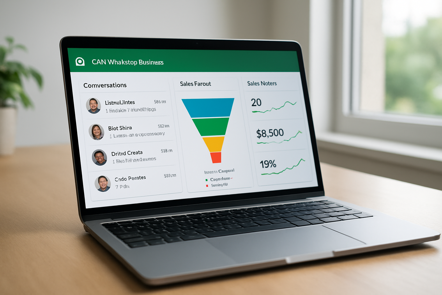 dashboard CRM WhatsApp Business mostrando conversas, funil e métricas de vendas