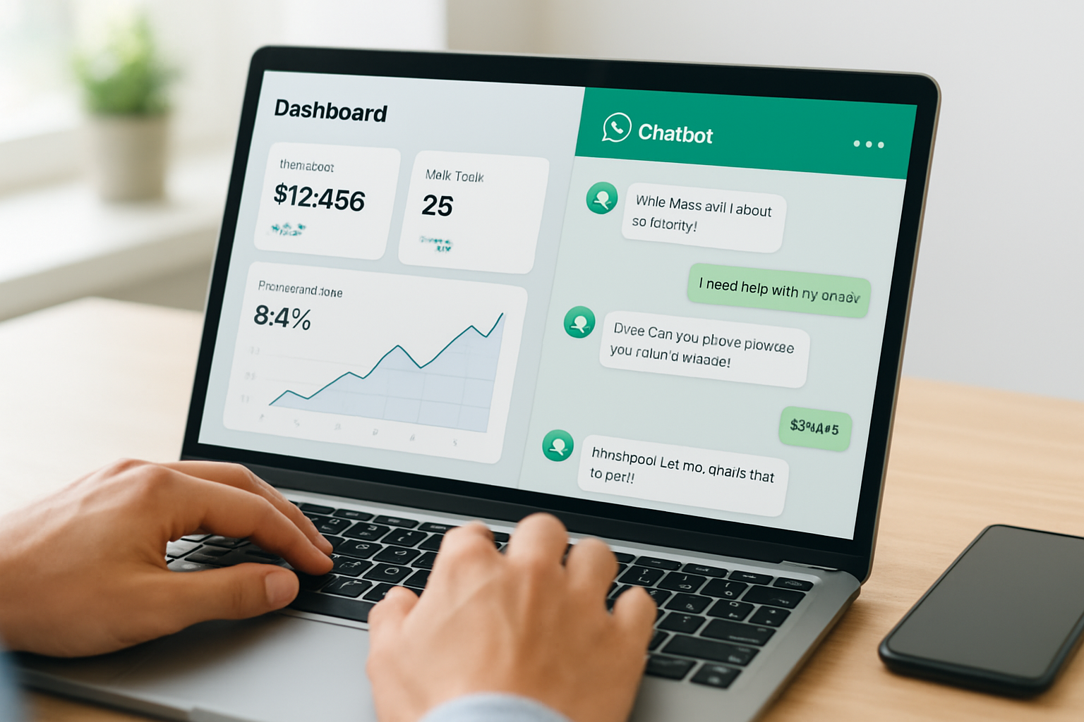 Dashboard de vendas com CRM com chatbot whatsapp exibindo métricas e conversas