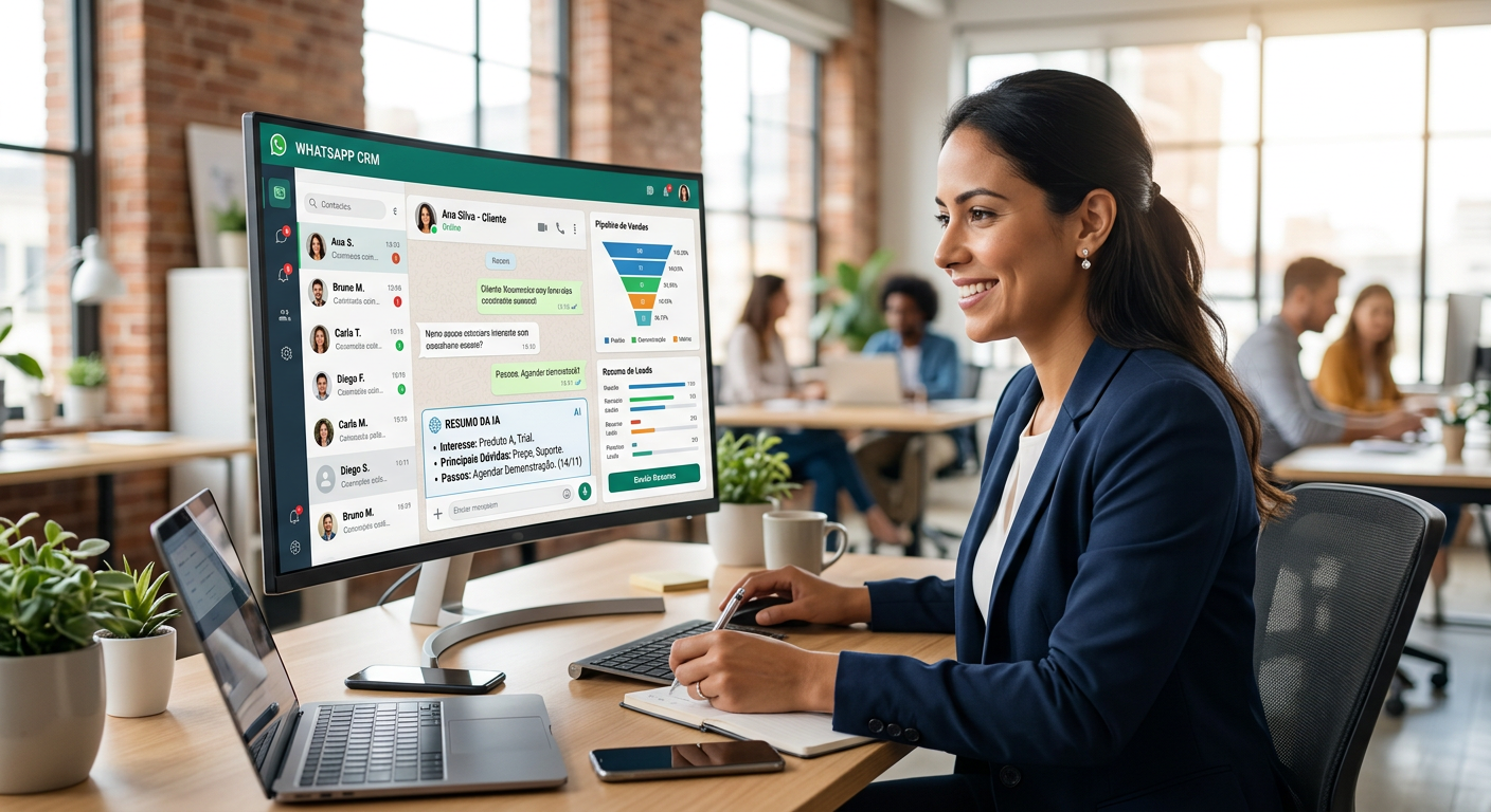Dashboard de CRM WhatsApp com resumo de conversas para vendas