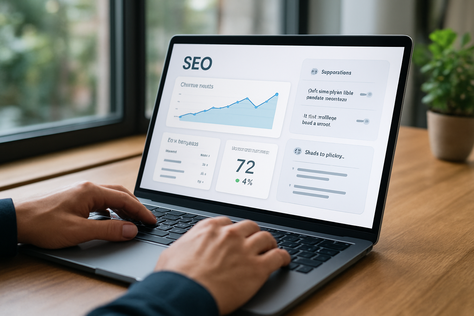 dashboard editorial com métricas e sugestões geradas por ferramentas de IA para SEO