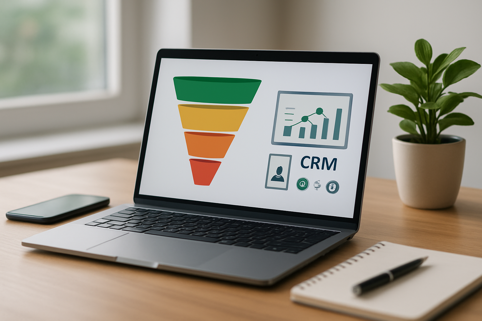Estrutura visual de funil de vendas no WhatsApp com dashboard e CRM