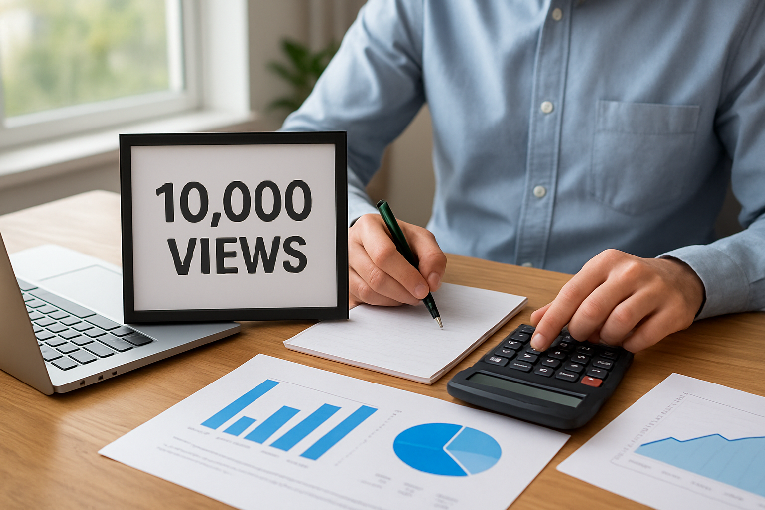 Estimativa de quanto ganha um blog com 10 mil visualizações em 2026 mostrando cálculos e cenários