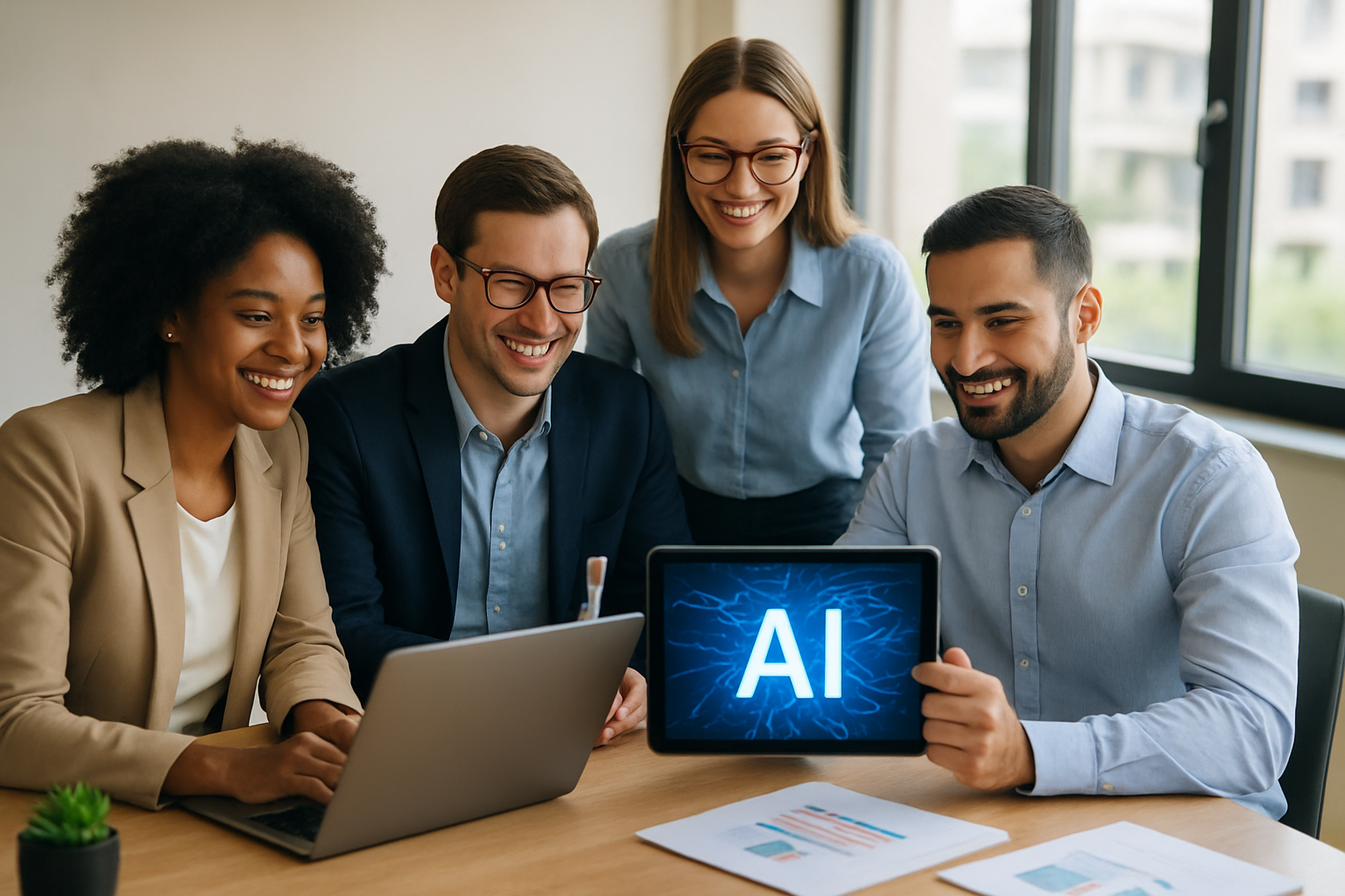 Equipe de marketing usando ferramentas de IA para produtividade e marketing em 2026