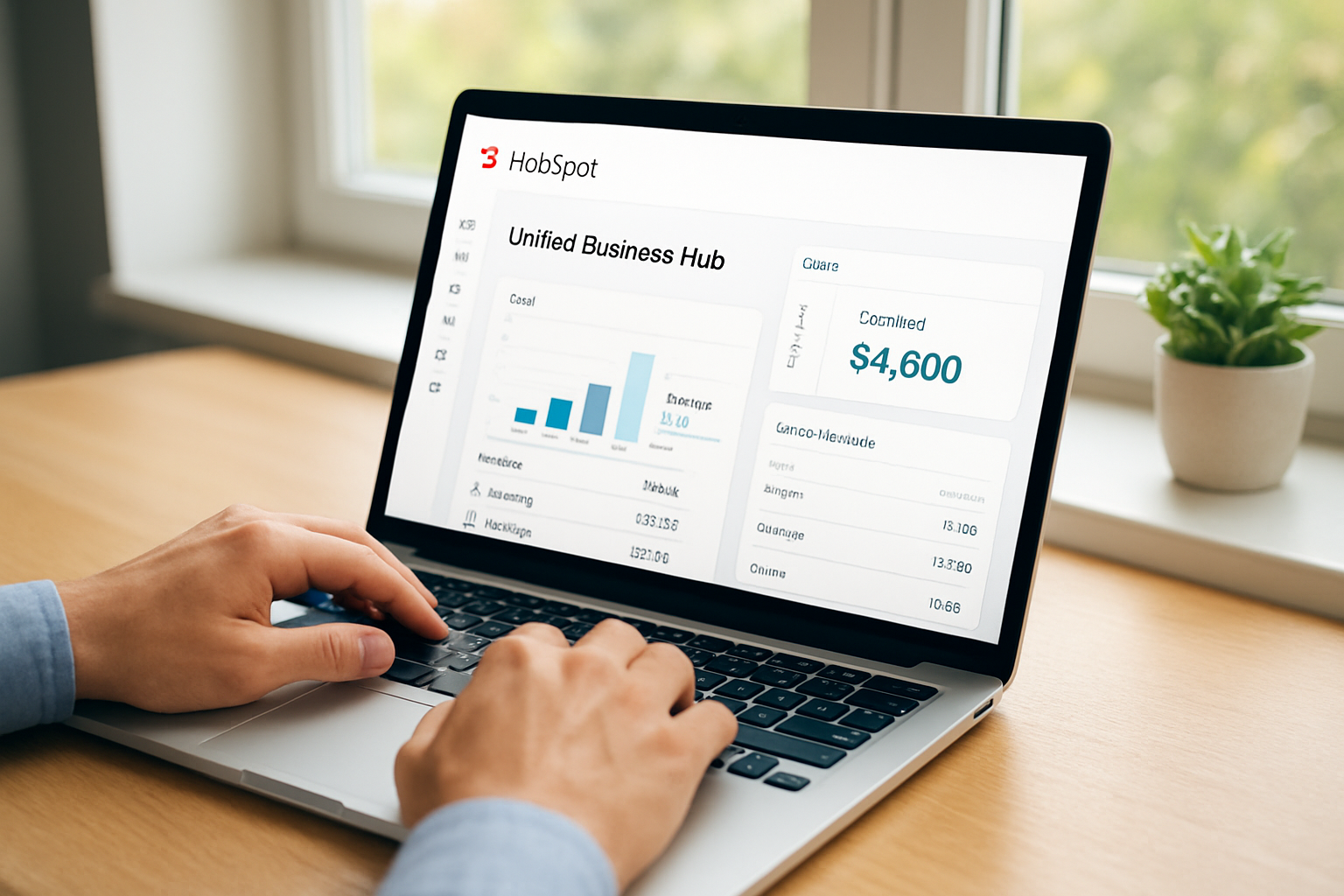 Unified business hub dashboard for a hubspot all-in-one management tool style platform showing CRM and invoicing