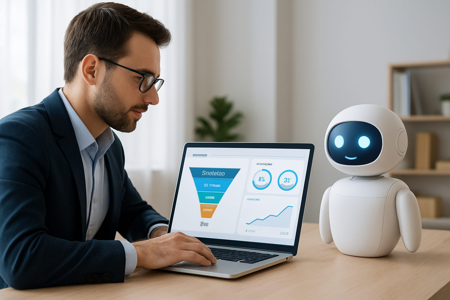 dashboard de crm com assistente de ia mostrando funil de vendas e métricas 2026