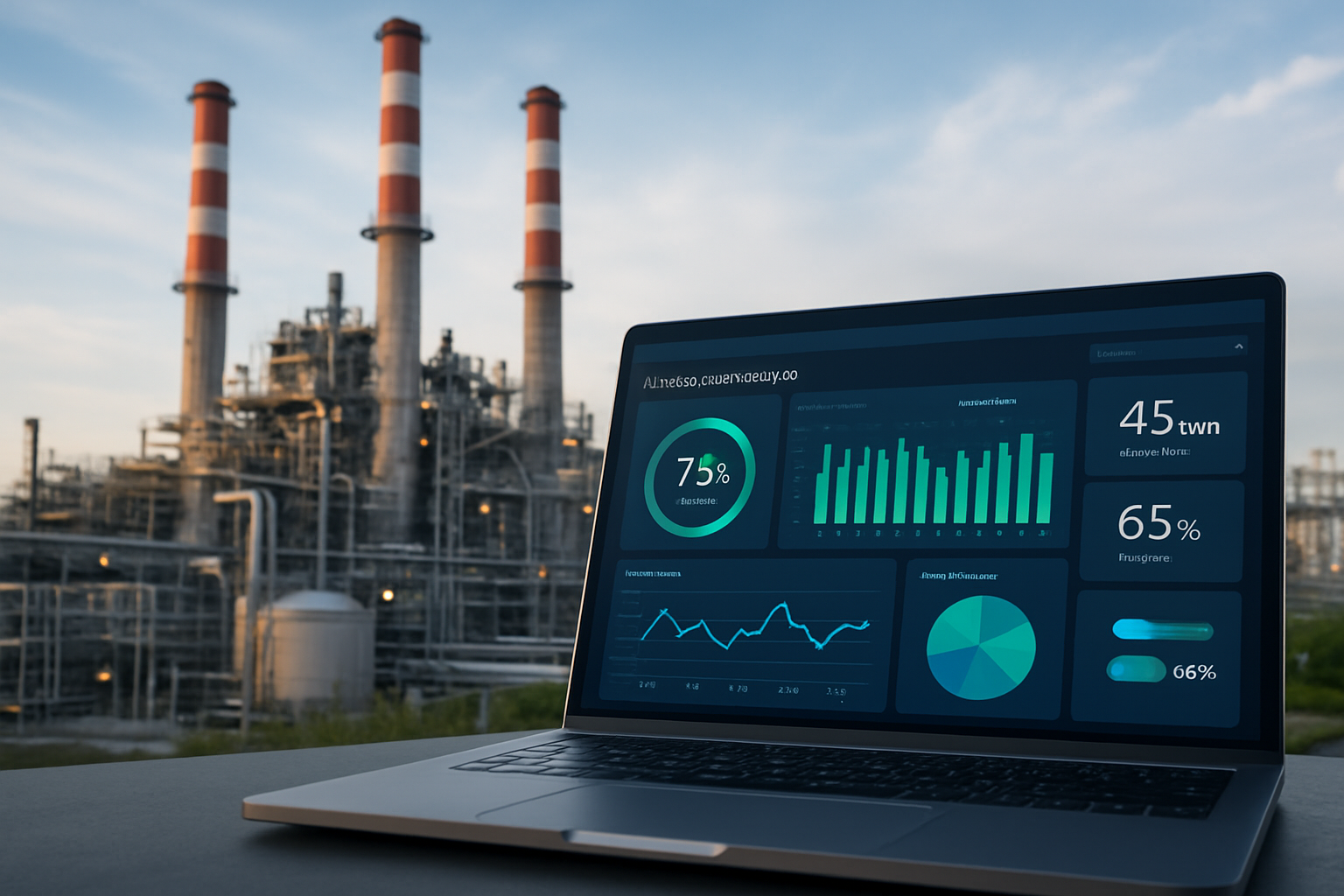 planta industrial com dashboard de monitoramento para otimização do consumo energético