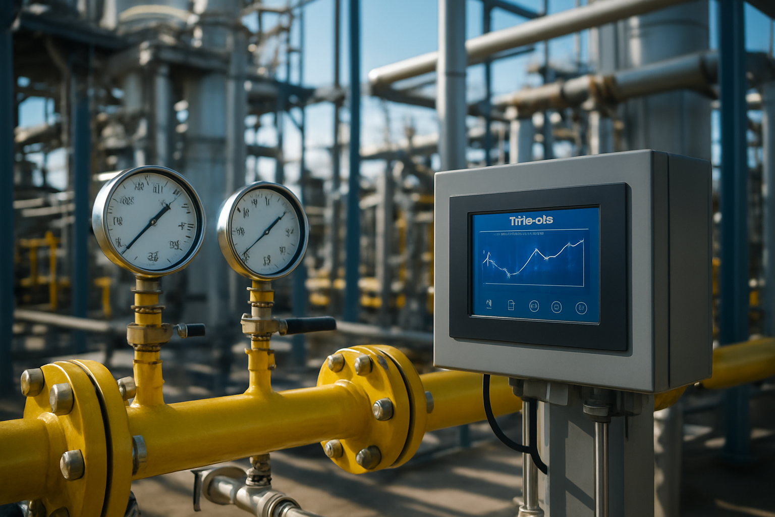 planta industrial com medidores e painel digital para gestão de Trec Gás