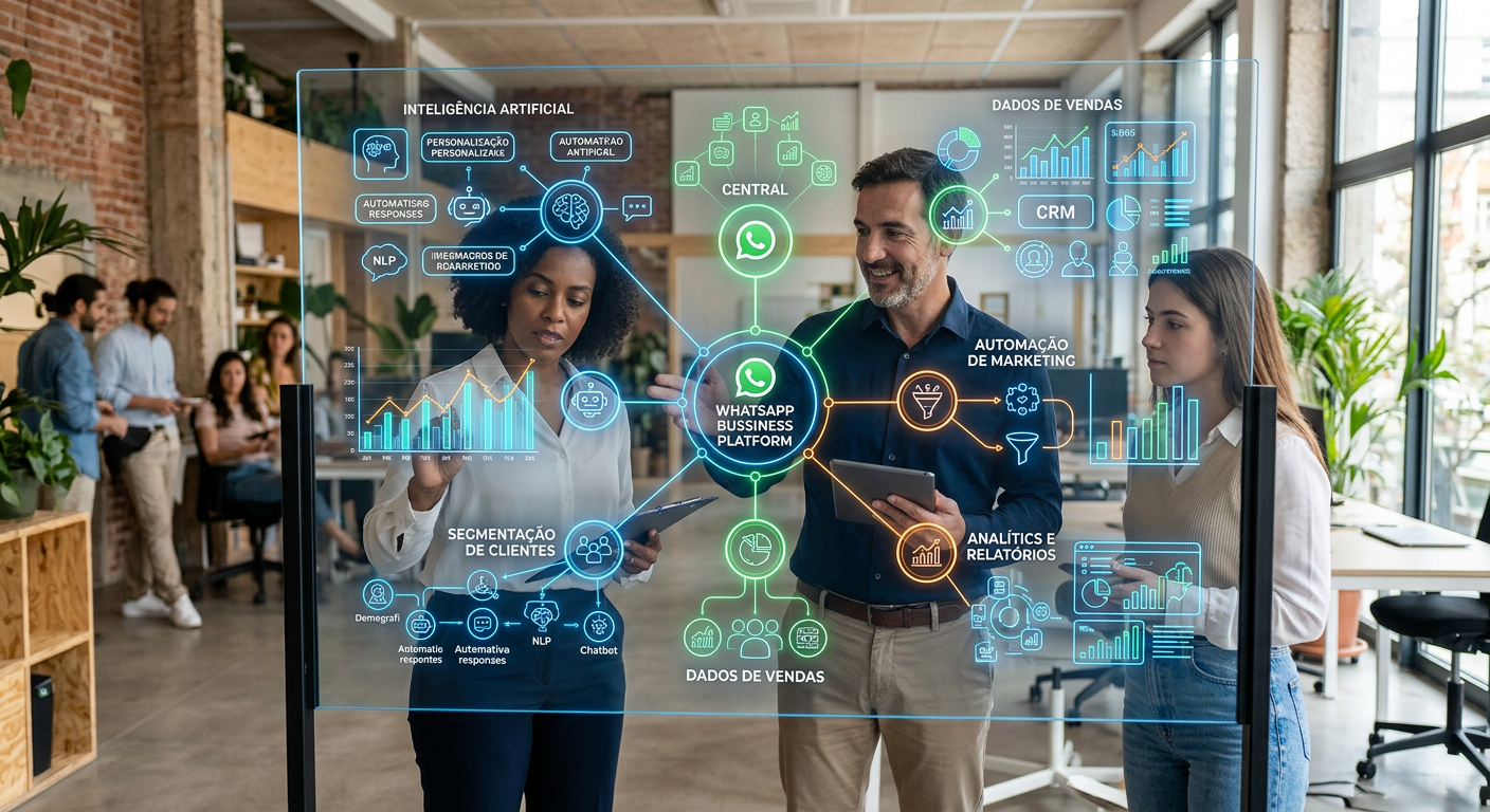 Infográfico sobre ecossistema martech para whatsapp integrando inteligência artificial e dados de vendas