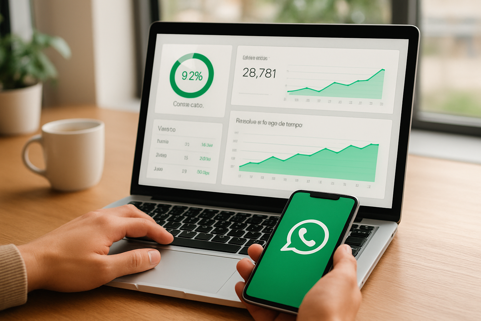 dashboard unificado mostrando gestão de vendas pelo whatsapp e métricas de conversão