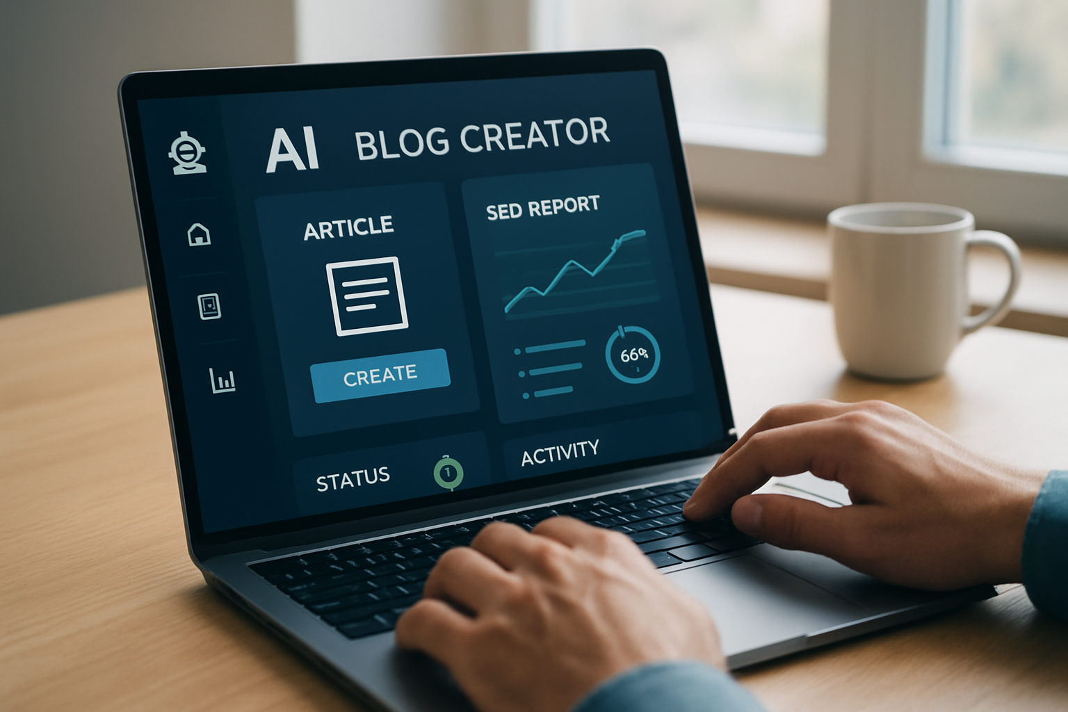 Painel de controle de agente AI que cria blogs 24/7 gerando artigos otimizados e relatórios de SEO em 2026