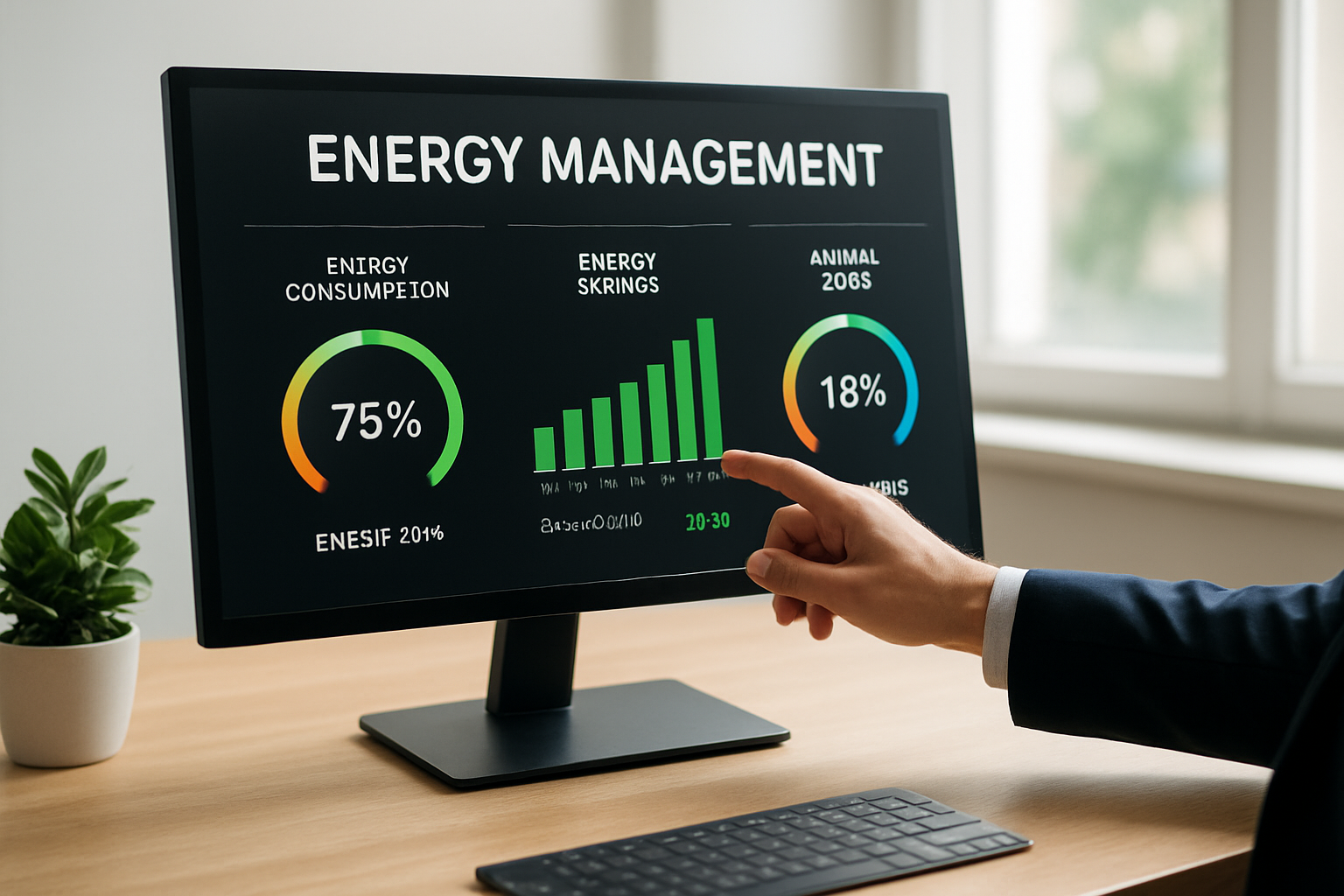 Painel de controle com indicadores de gestão de energia para empresas mostrando consumo e economia 2026