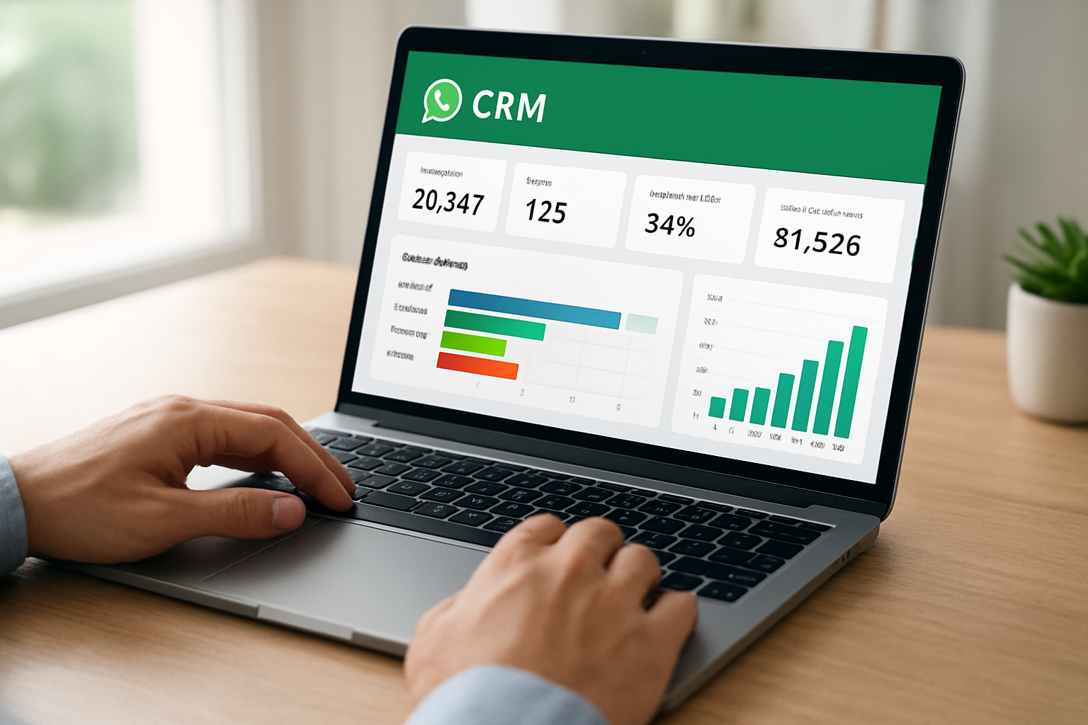 Dashboard de vendas integrado com sistema crm whatsapp mostrando métricas e pipeline