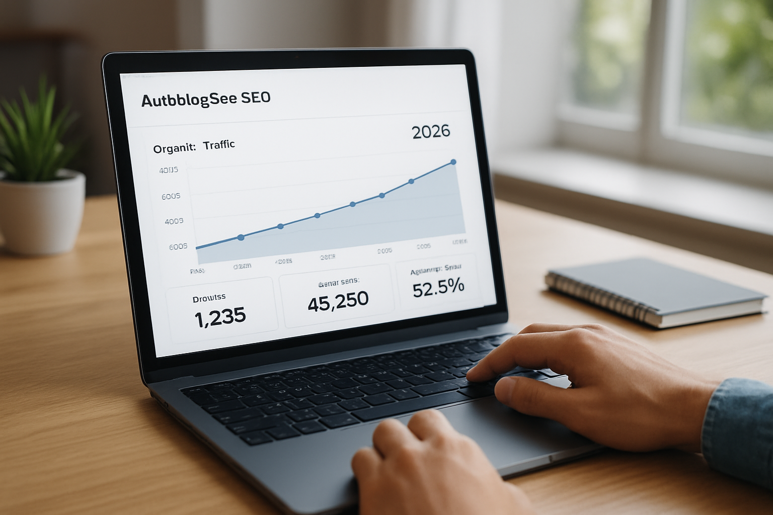 painel de resultados do AutoblogSEO mostrando tráfego orgânico e métricas em 2026
