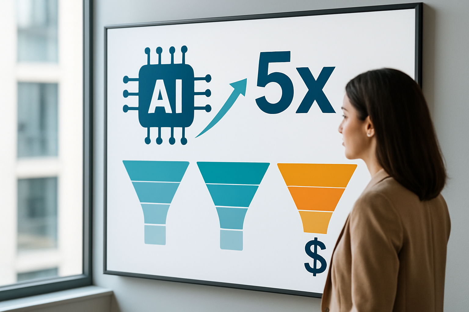 painel ilustrativo mostrando como Tráfego de IA converte 5x mais em funis de vendas 2026