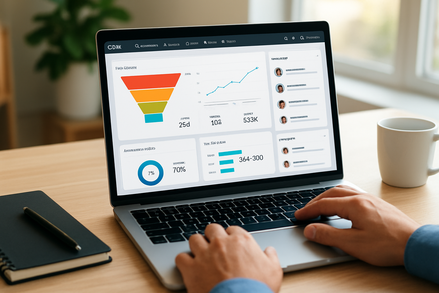 dashboard integrado com ferramentas de crm mostrando funil, métricas e conversas