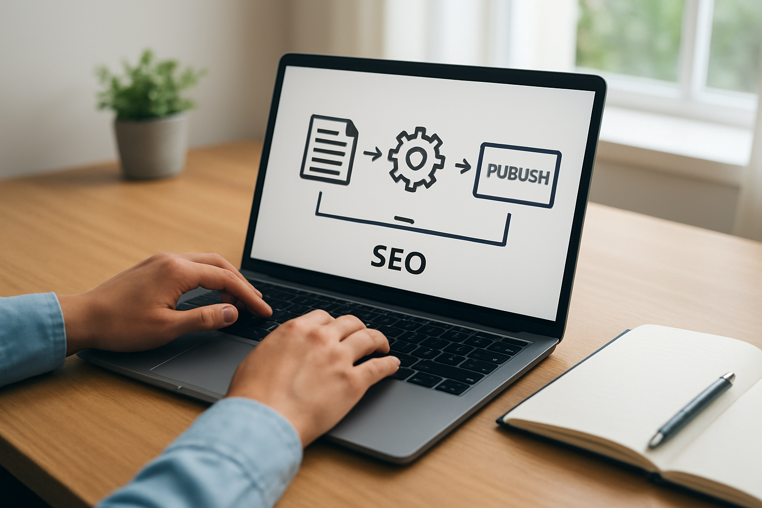 fluxo de como funciona plataforma de blog automatizado com etapas de SEO e publicação