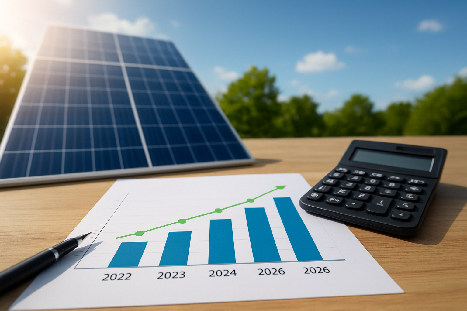gráfico de payback energia solar calculado para 2026 com projeção de economia